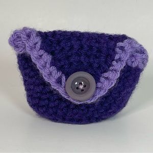 Handmade Crochet Purple Lavender Coin Purse Ear Bud Case With Button Closure